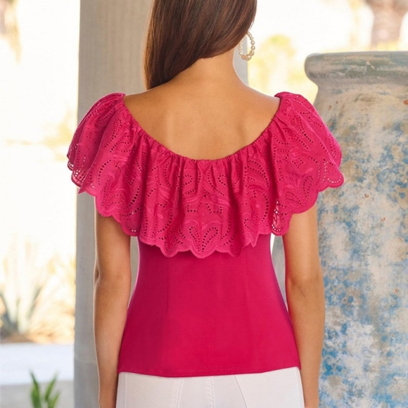 Eyelet Ruffle Zip Up Top - Picture 2 of 5